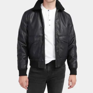 Shop Best Premium Genuine Men's Sherpa Collar Vegan Leather Bomber Jacket