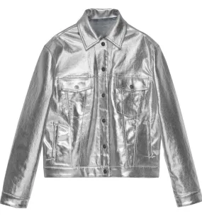 Silver Metallic Leather Jean Jacket