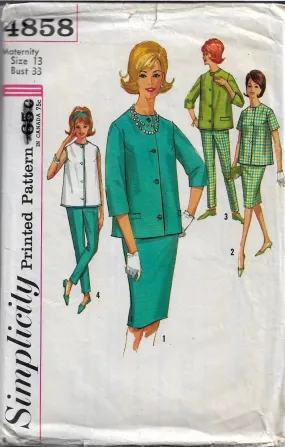 Simplicity 4858 Maternity Blouse Skirt Pants Vintage Sewing Pattern Mad Men