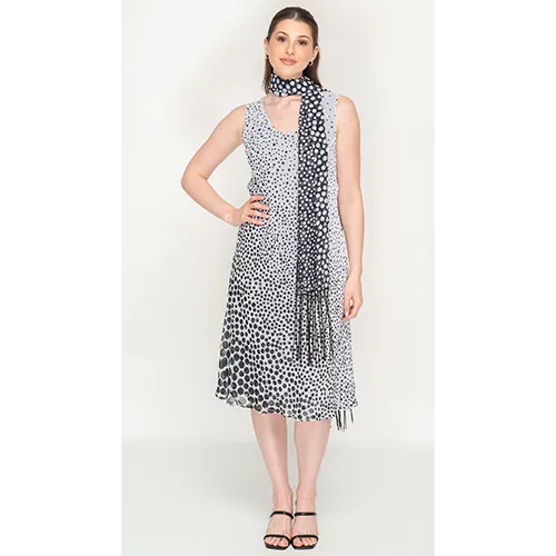 Sleeve Less Semi Long Black & White Printed 2 in 1 Reversible Dress For Women