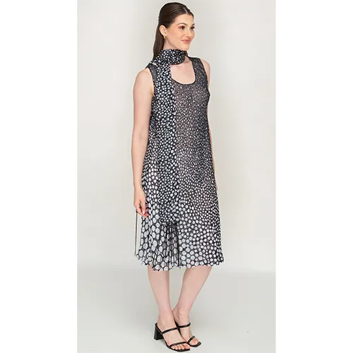 Sleeve Less Semi Long Black & White Printed 2 in 1 Reversible Dress For Women