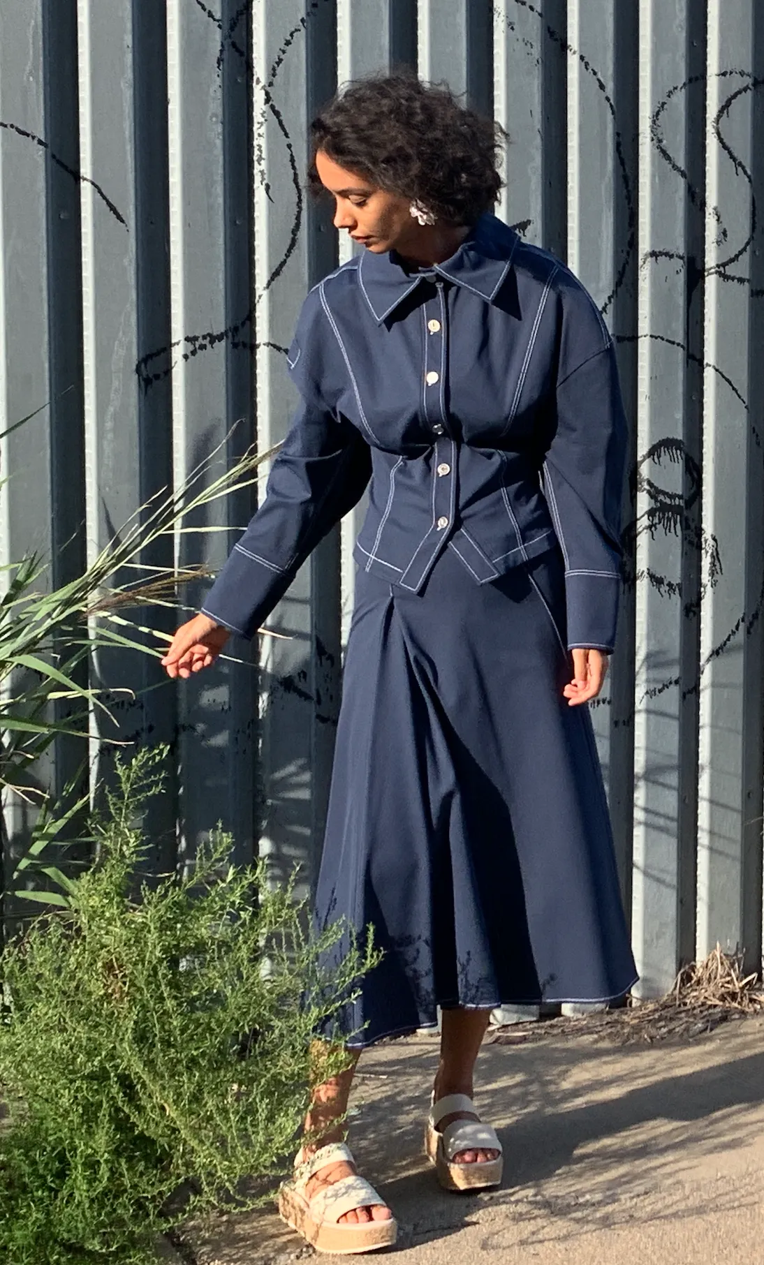 Slouchy Shirt Jacket in Navy Ponte