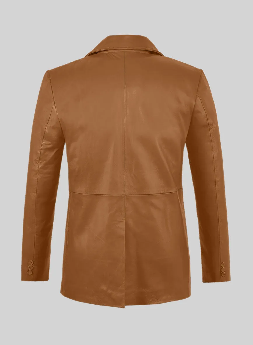 Soft Bella Brown Leather Pea Coat