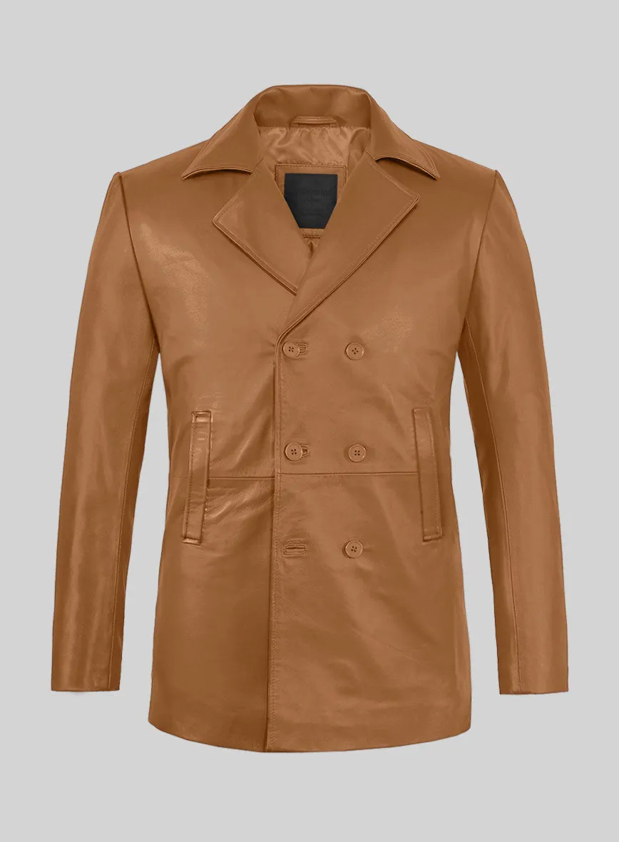 Soft Bella Brown Leather Pea Coat