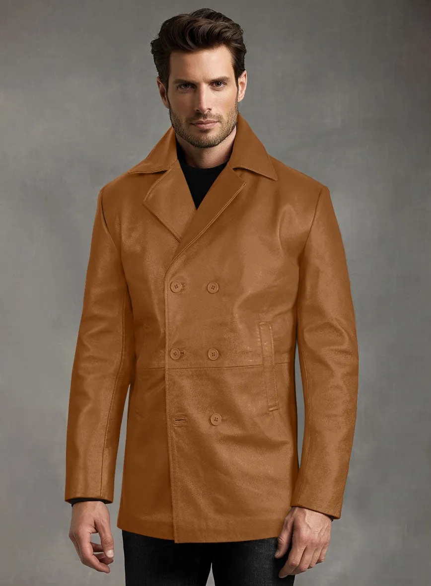 Soft Bella Brown Leather Pea Coat