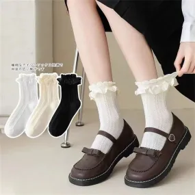 Sohiwoo 1 Pair Woman Lace Short Trend Sweet Socks Japanese Maiden Lovely Ruffle Cotton Lolita Style Princess Socks Y2k Leg Warmers Set