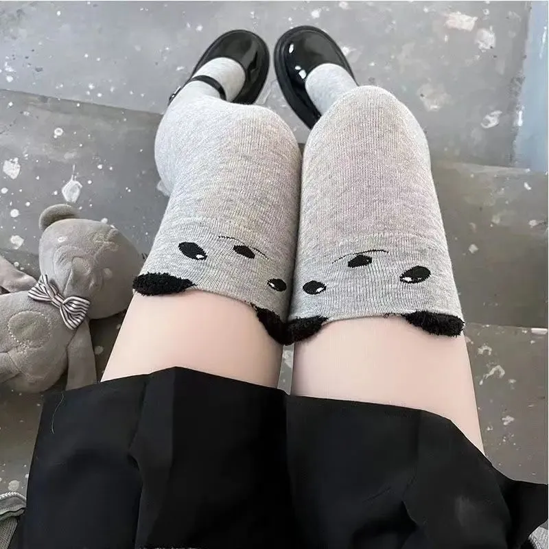 Sohiwoo Autumn and Winter Leg Warmers Lolita Kawaii Thigh High Thick Socks Woman Cartoon Black Knit Warm Over the Knee Socks for Women