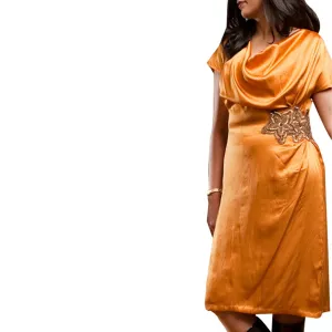 Spice Root Golden Cowl Neck Silk Dress