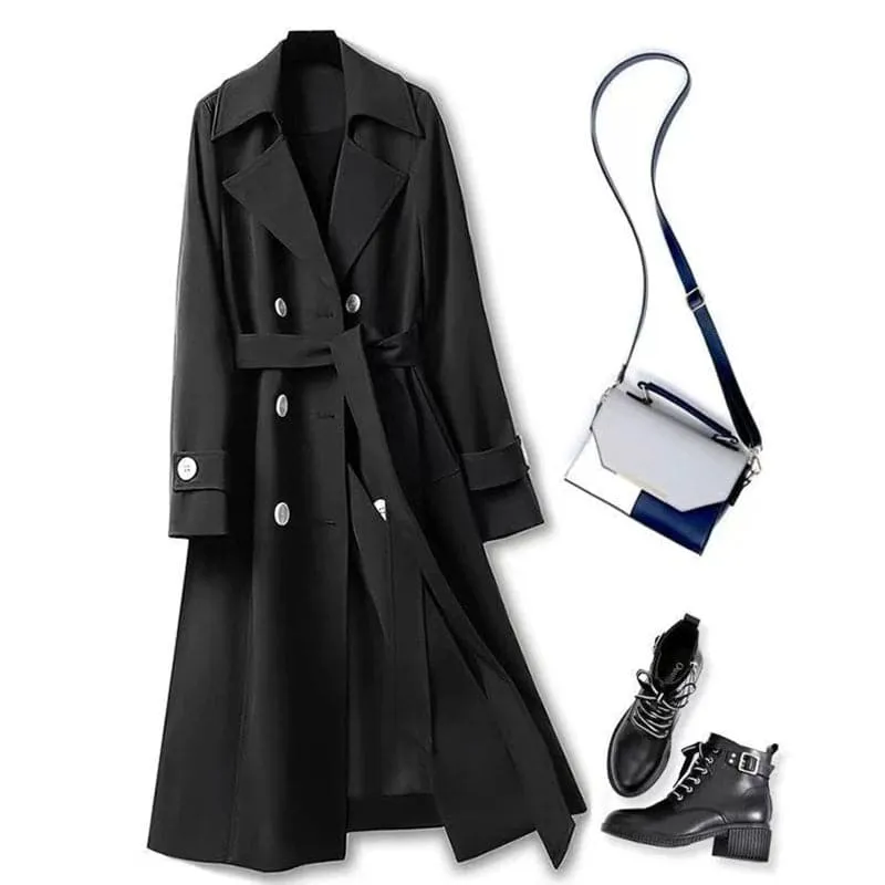 Spring Trench Coat - Stylish Double-Breasted A-Line Jacket for Women