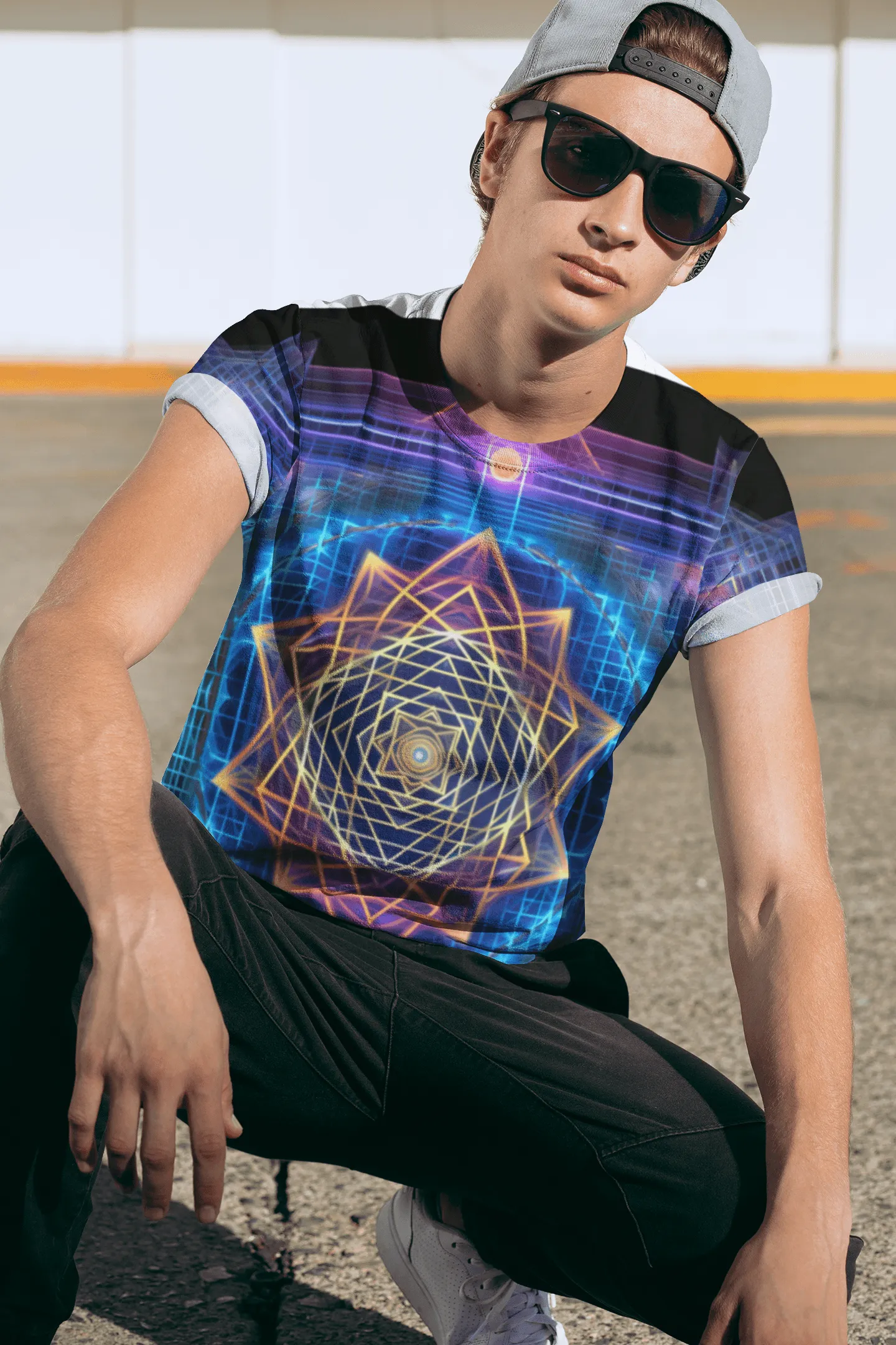 Sri Yantra 3D Sacred Geometry Octane Colorful Symmetrical Sublimation-Digital AI Art T-Shirt for Street or Festival Wear