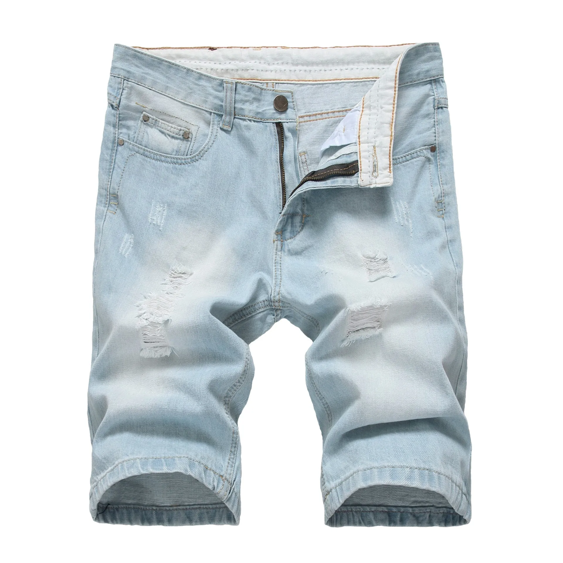 Stone Washed Holes Jeans Summer Denim Shorts Slim