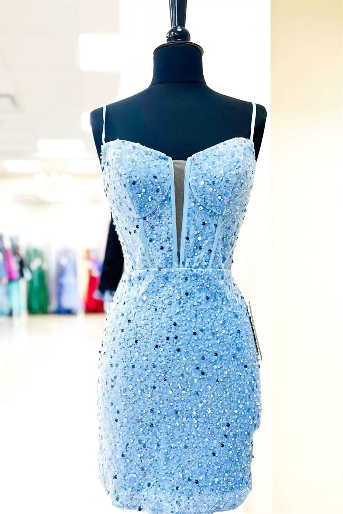 Straps Royal Blue Homecoming Dress, Sequins Bodycon Homecoming Dresses