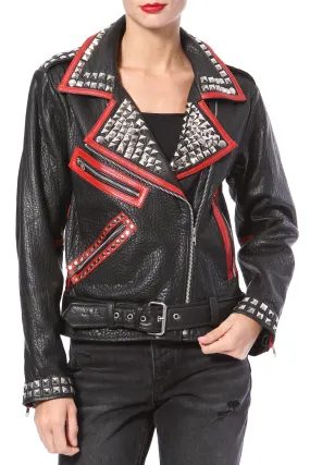 Stud & Embroidered Leather Moto