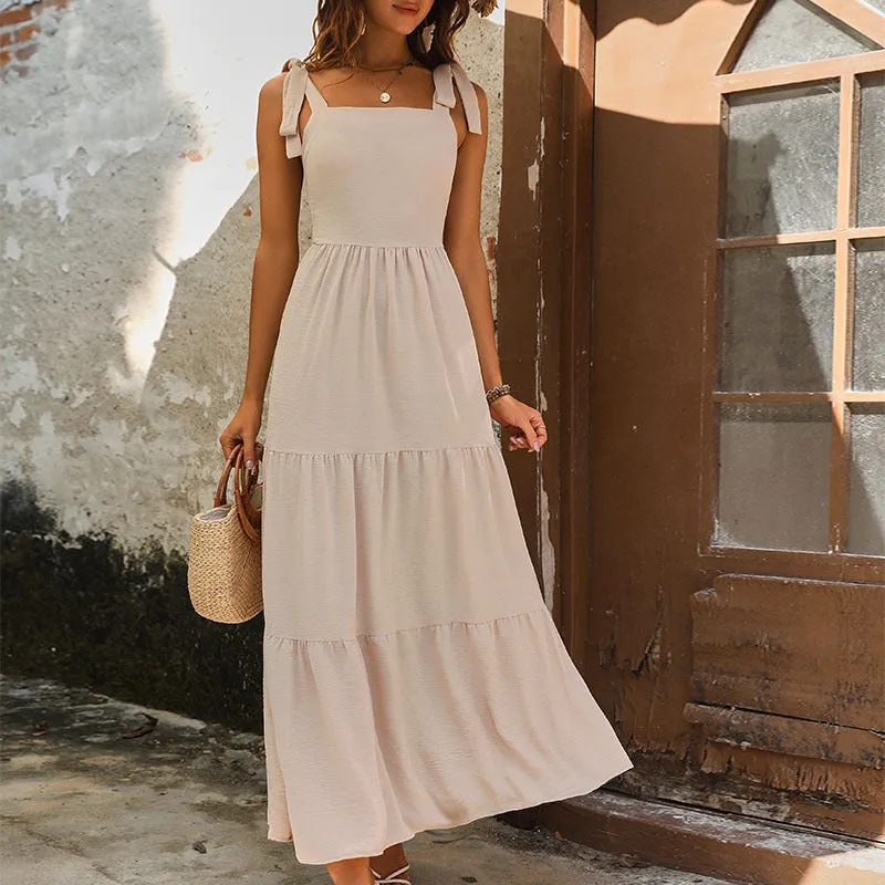 Summer New Cross-border Women's Solid Color Sling Maxi Dress