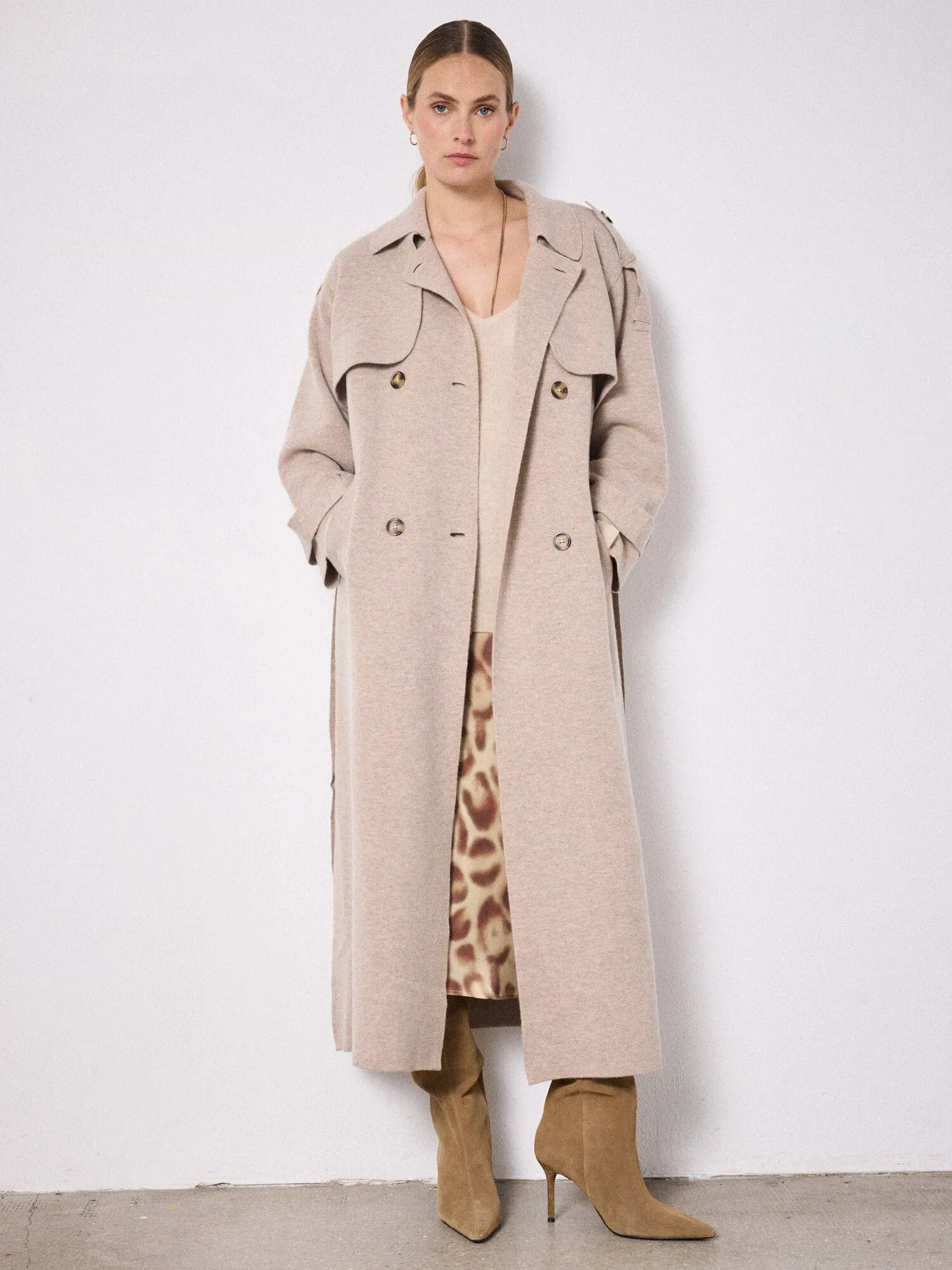 Talia Knitted Trench Terre Fumee