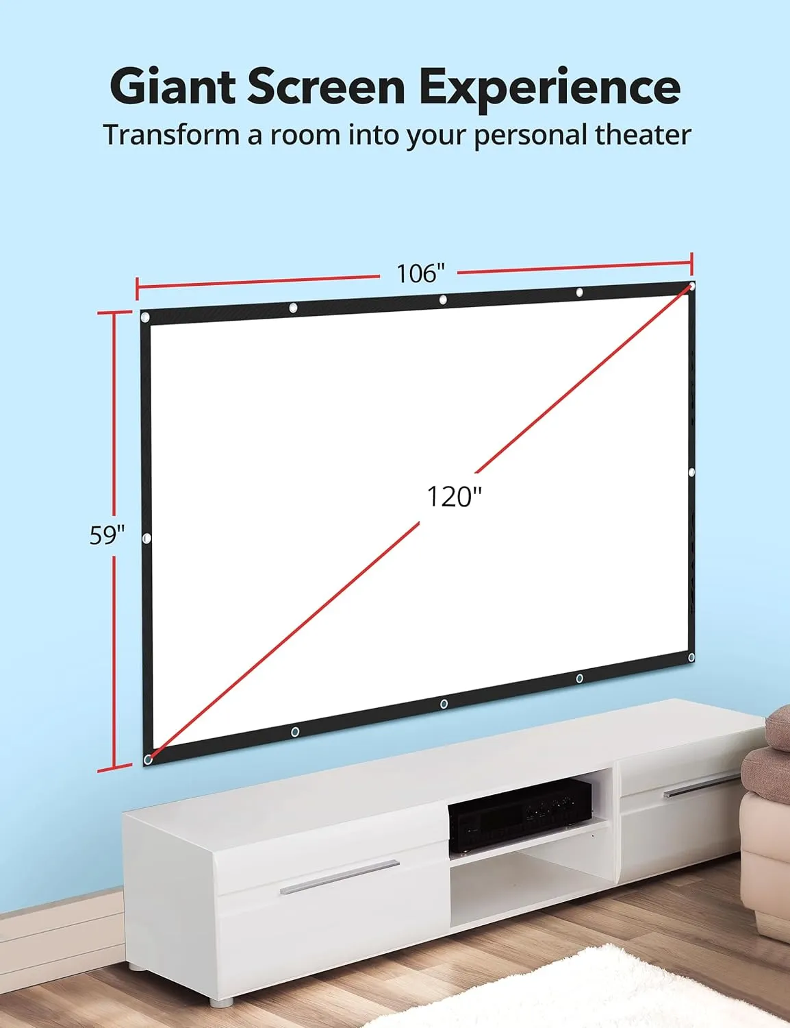 TaoTronics Projector Screen, 120 inch Portable Projector Screen Indoor Outdoor Projection Screen 16:9 4K HD Wrinkle-Free Foldable Movie Screen