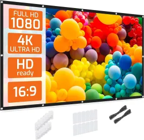 TaoTronics Projector Screen, 120 inch Portable Projector Screen Indoor Outdoor Projection Screen 16:9 4K HD Wrinkle-Free Foldable Movie Screen