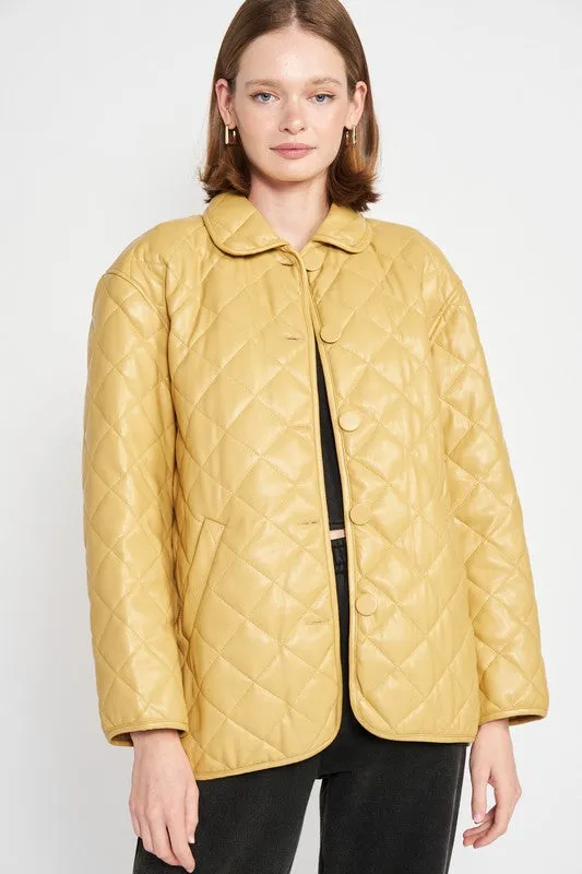 TEEK - QUILTED MUSTARD BUTTON DOWN JACKET