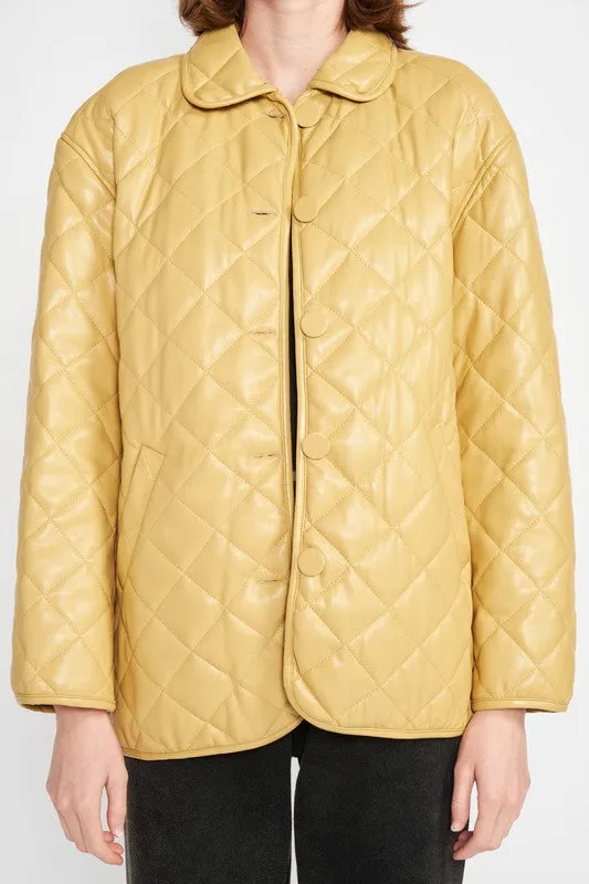 TEEK - QUILTED MUSTARD BUTTON DOWN JACKET