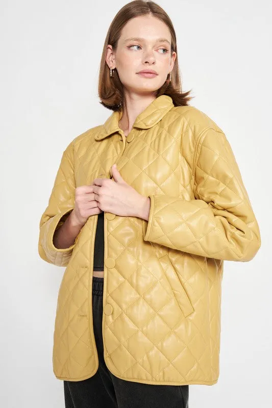 TEEK - QUILTED MUSTARD BUTTON DOWN JACKET