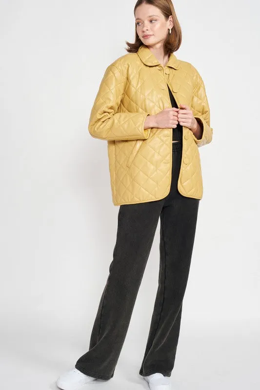 TEEK - QUILTED MUSTARD BUTTON DOWN JACKET