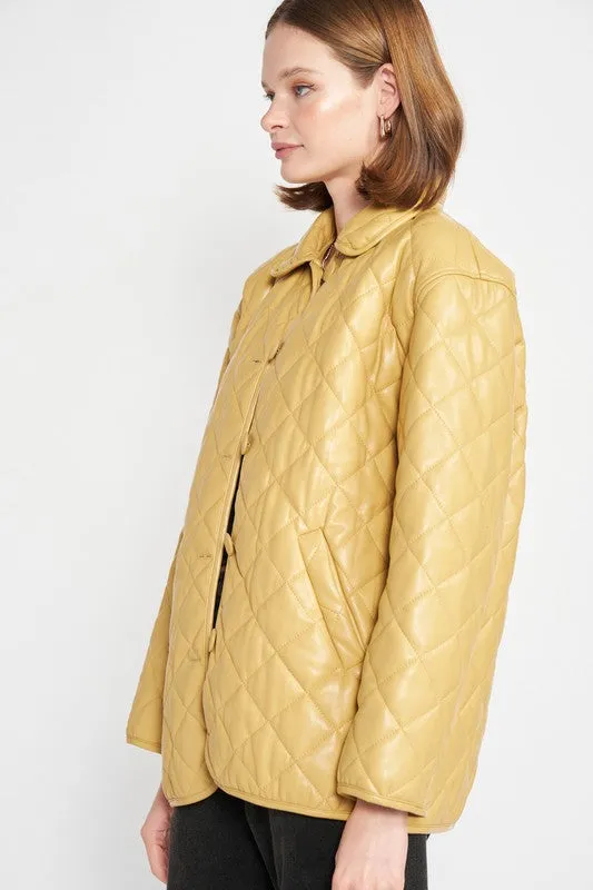 TEEK - QUILTED MUSTARD BUTTON DOWN JACKET