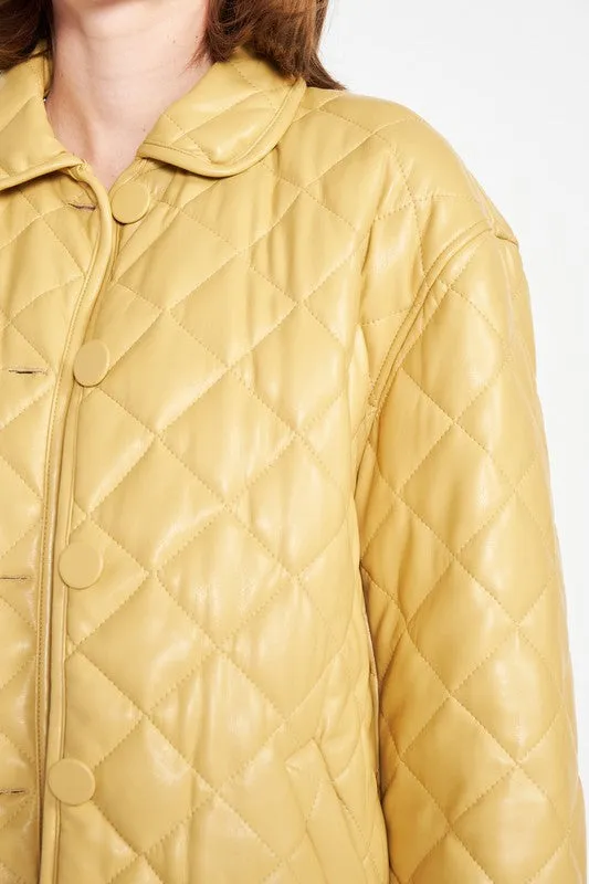 TEEK - QUILTED MUSTARD BUTTON DOWN JACKET