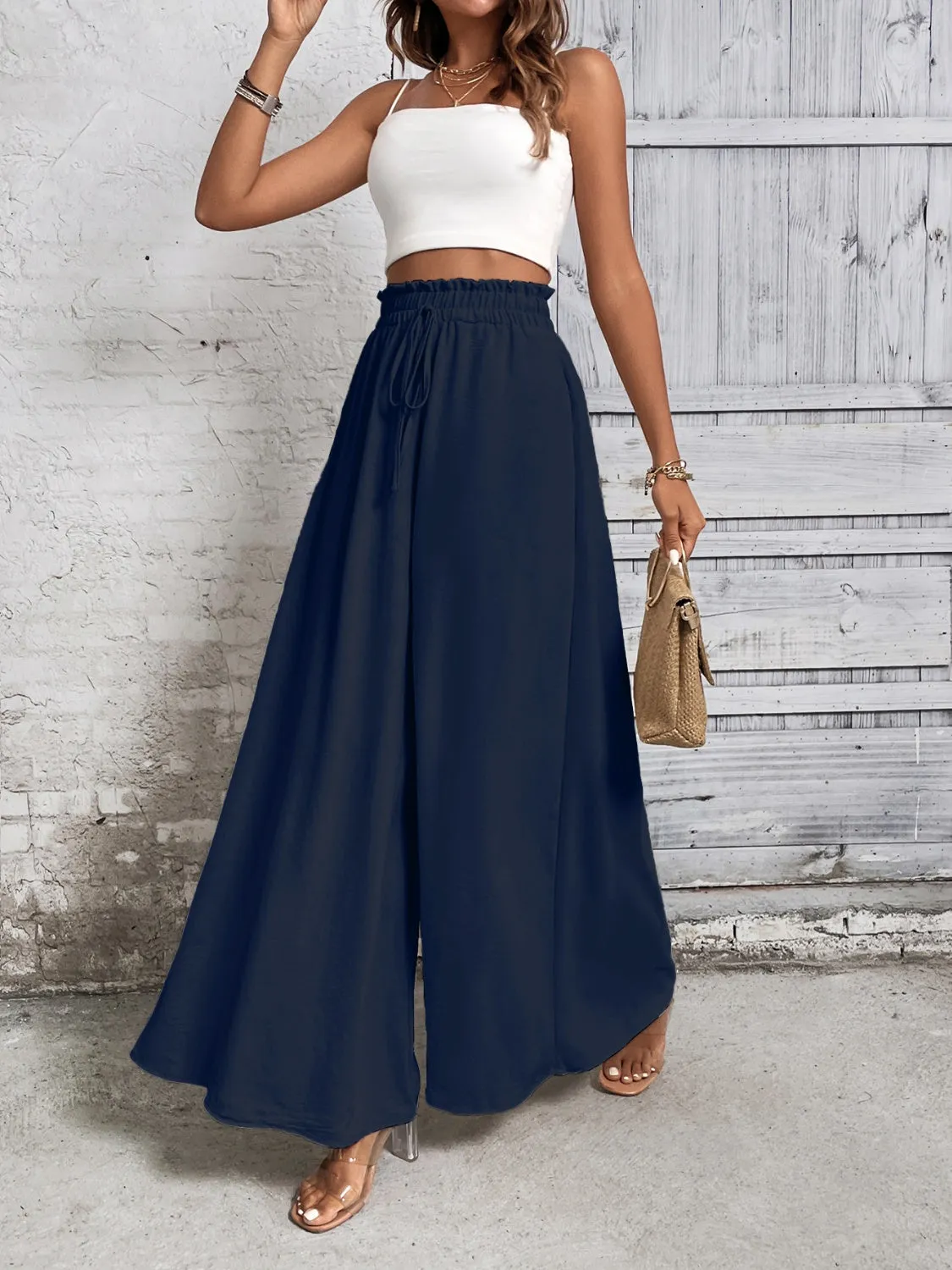 TEEK - Tied High Waist Wide Leg Pants