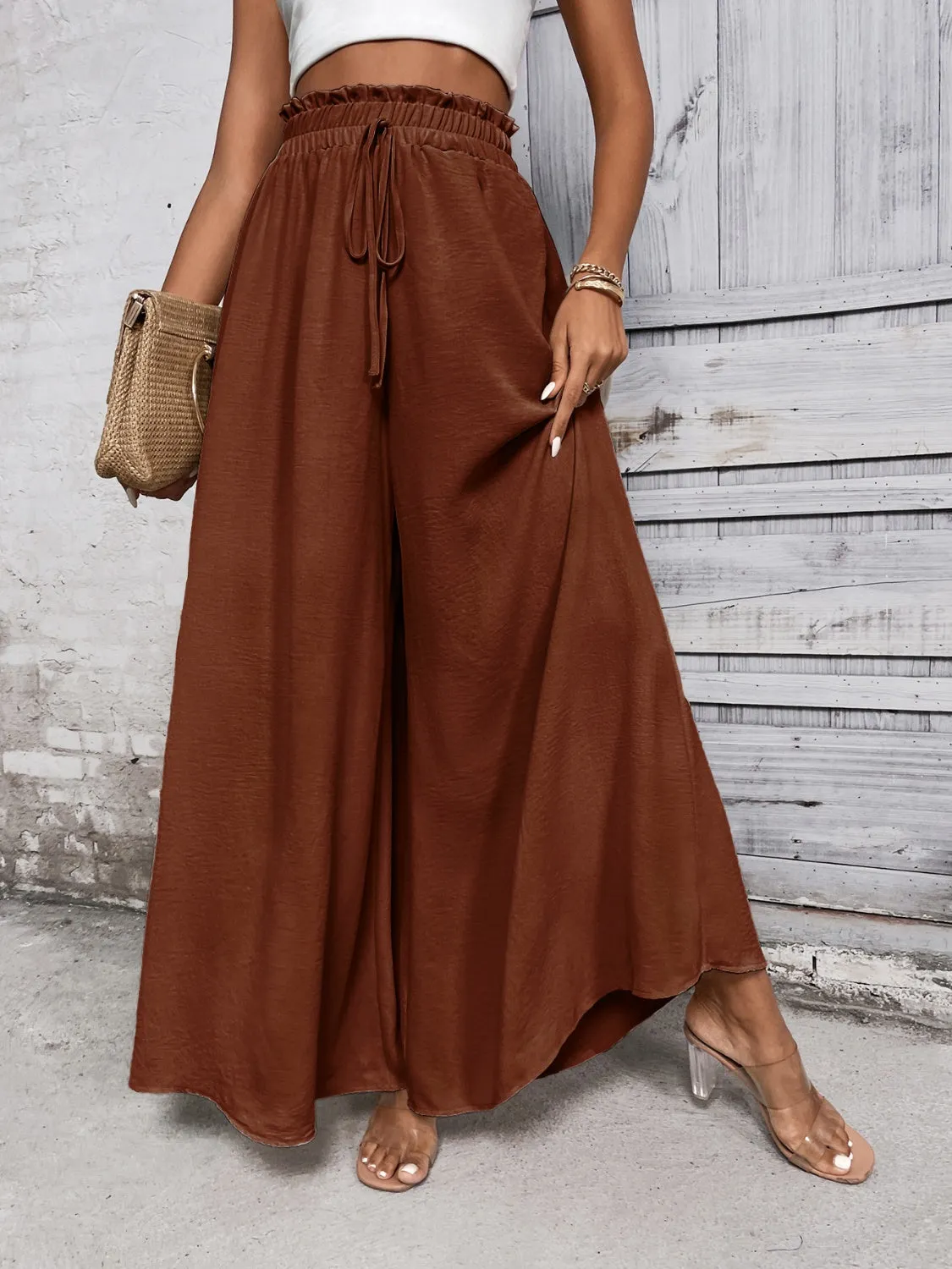 TEEK - Tied High Waist Wide Leg Pants