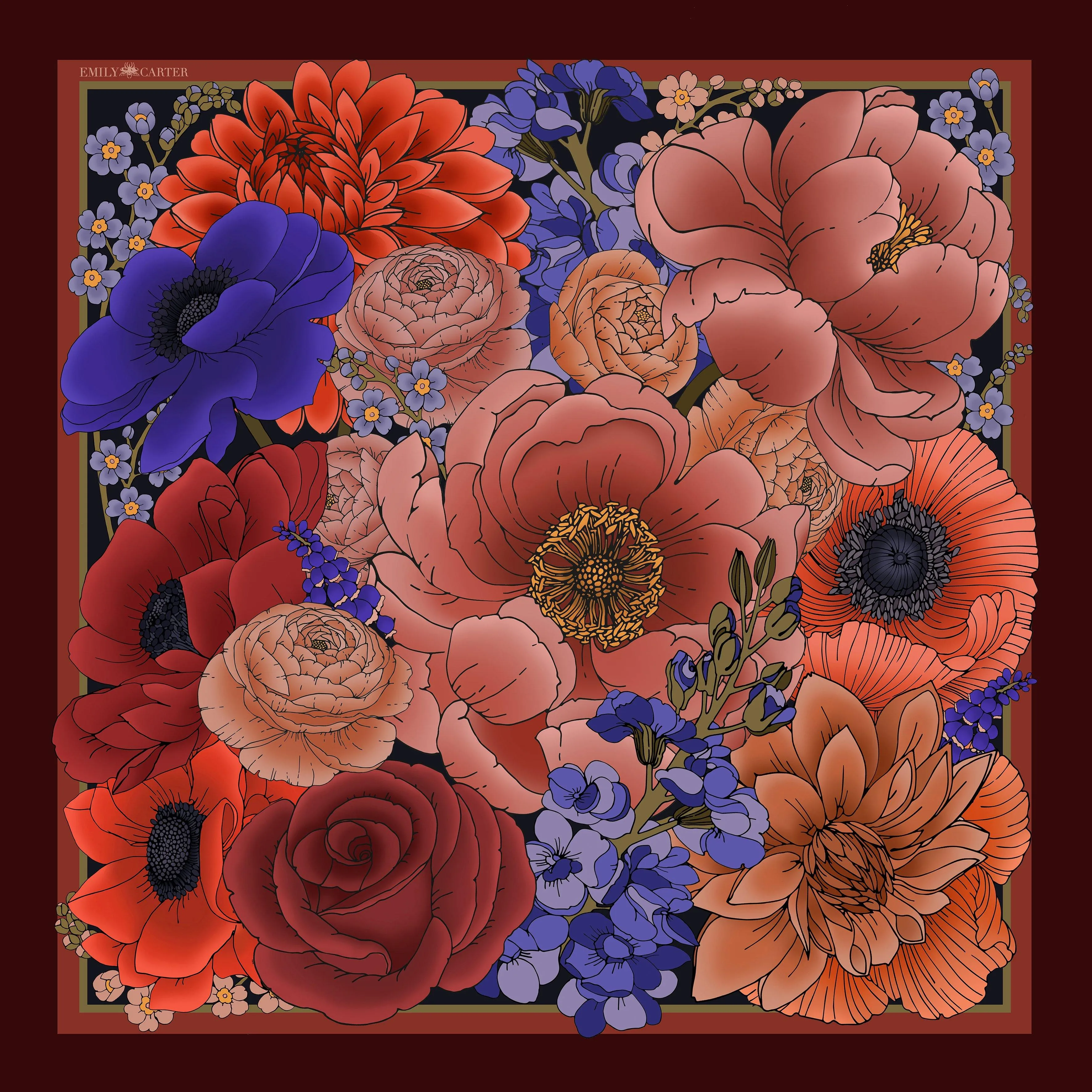 The Winter Floral Silk Scarf | 90x90cm