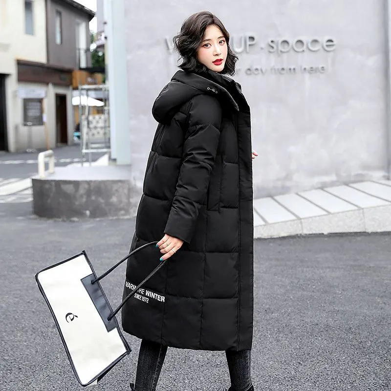 Thickened Knee-Length Hooded Puffer Coat