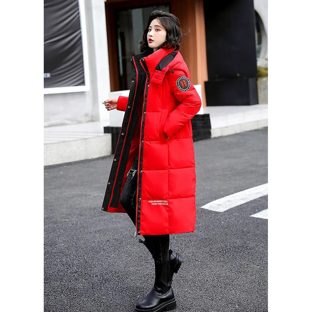 Thickened Knee-Length Hooded Puffer Coat