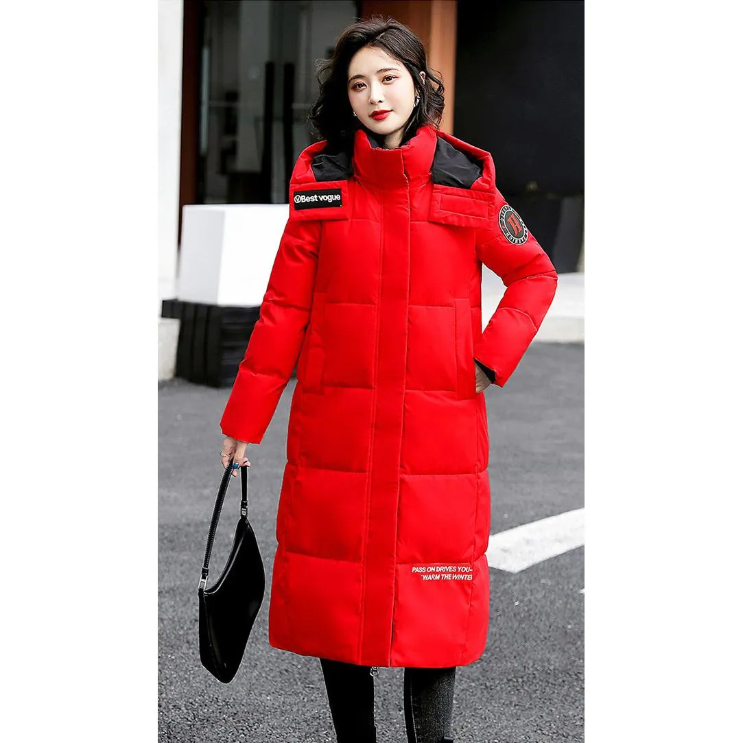 Thickened Knee-Length Hooded Puffer Coat