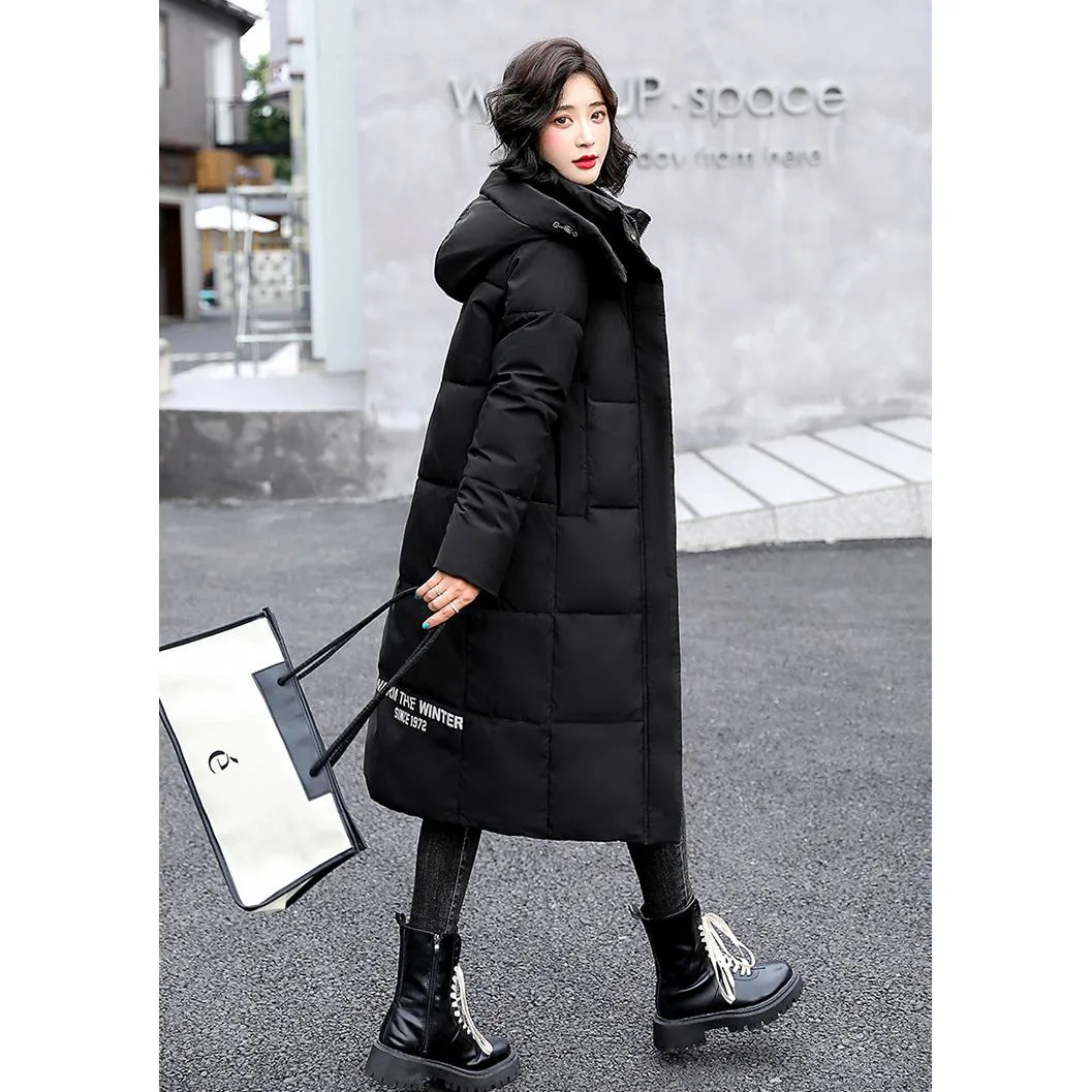 Thickened Knee-Length Hooded Puffer Coat