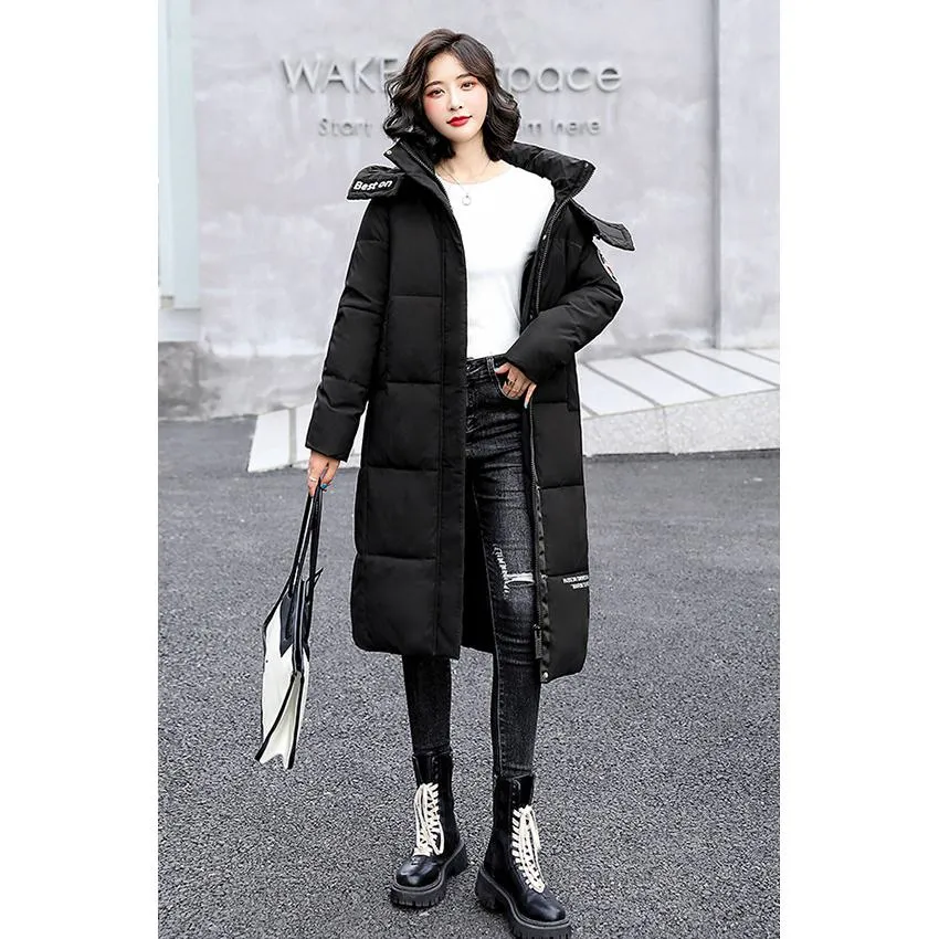 Thickened Knee-Length Hooded Puffer Coat