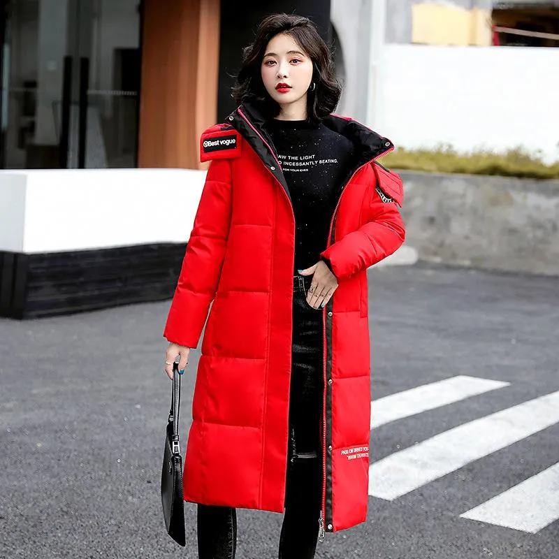 Thickened Knee-Length Hooded Puffer Coat