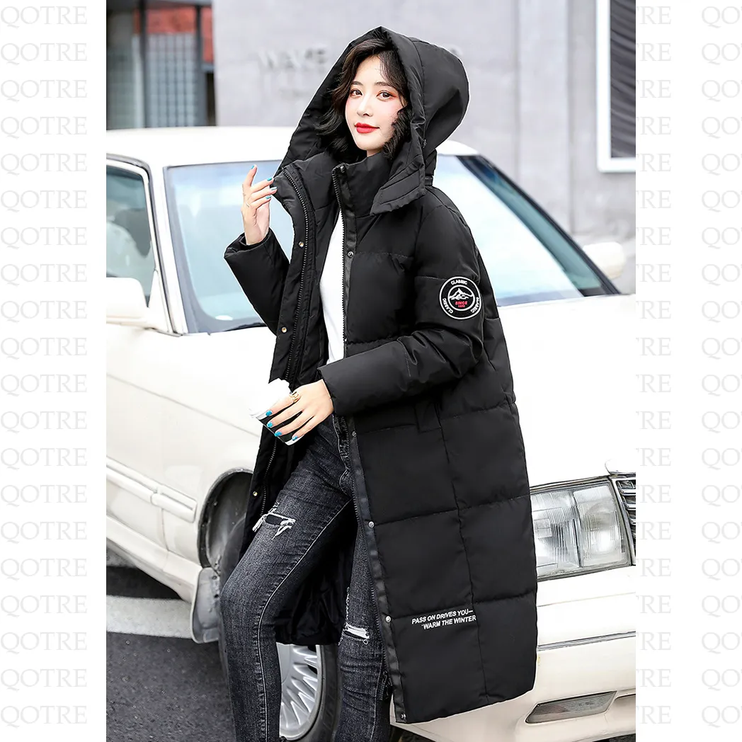 Thickened Knee-Length Hooded Puffer Coat