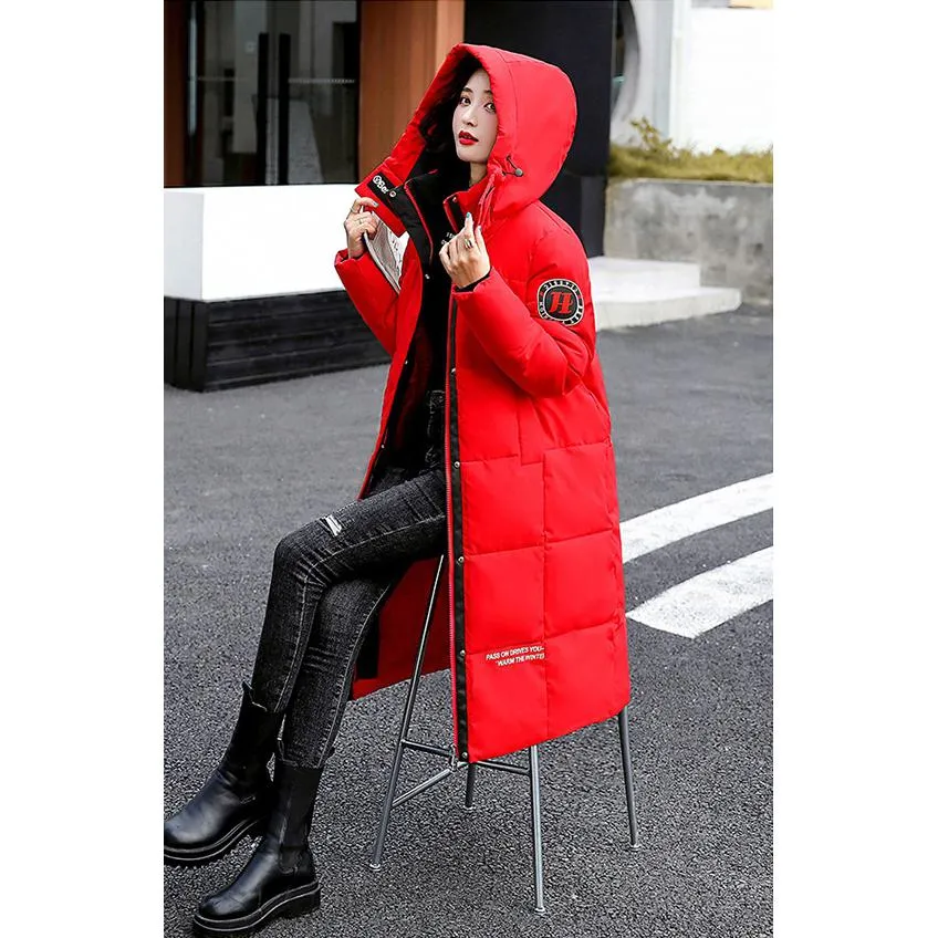 Thickened Knee-Length Hooded Puffer Coat