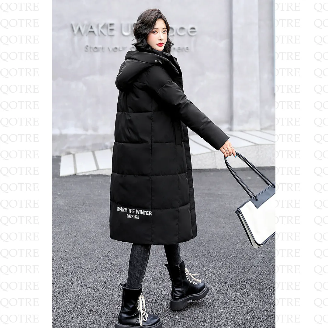 Thickened Knee-Length Hooded Puffer Coat