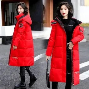 Thickened Knee-Length Hooded Puffer Coat