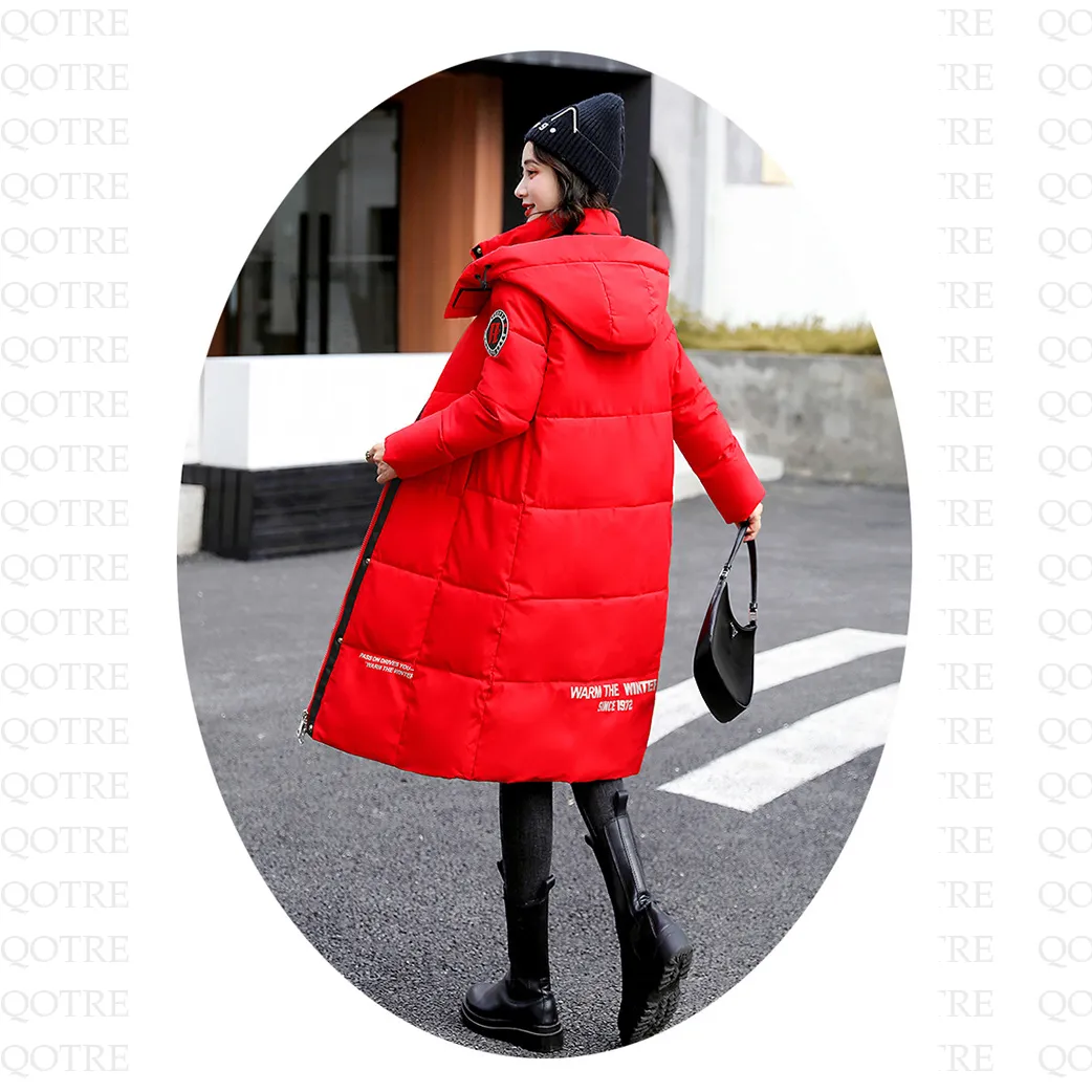 Thickened Knee-Length Hooded Puffer Coat