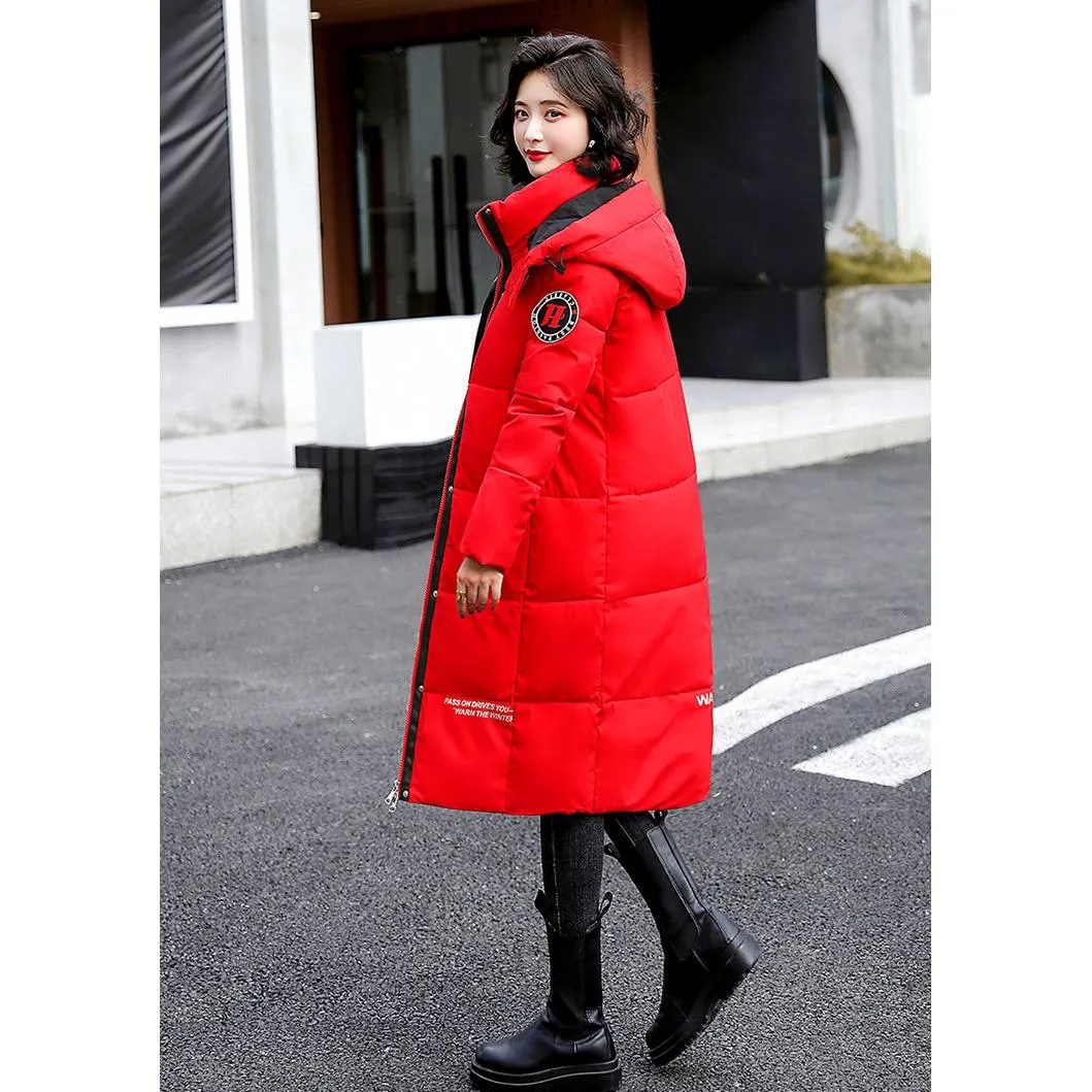 Thickened Knee-Length Hooded Puffer Coat