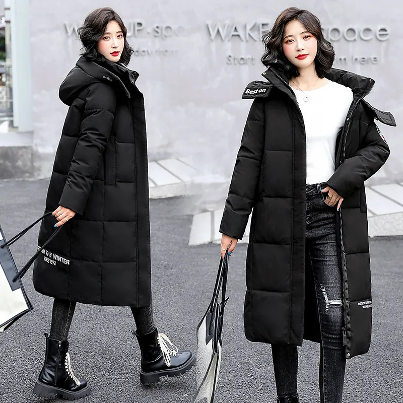 Thickened Knee-Length Hooded Puffer Coat