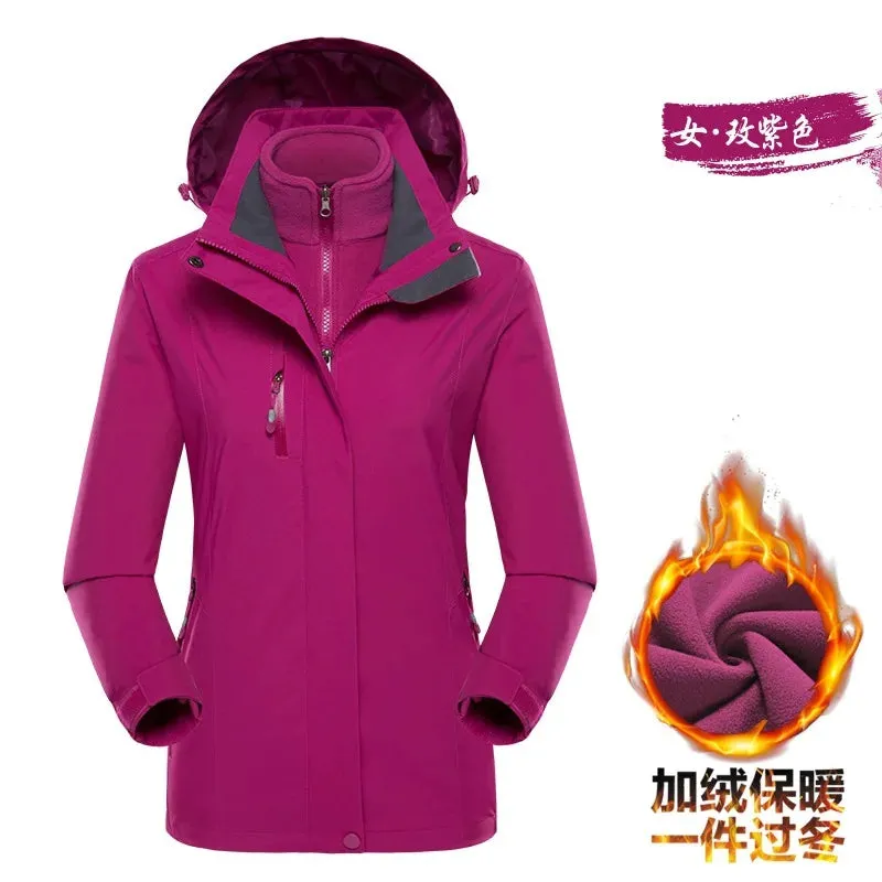 Three-in-one Two-piece Autumn Winter Warm Thickened Waterproof Jakcet Windproof Outdoor Hiking Clothes Men's Women's Coats