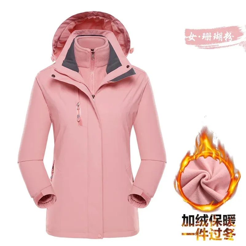 Three-in-one Two-piece Autumn Winter Warm Thickened Waterproof Jakcet Windproof Outdoor Hiking Clothes Men's Women's Coats