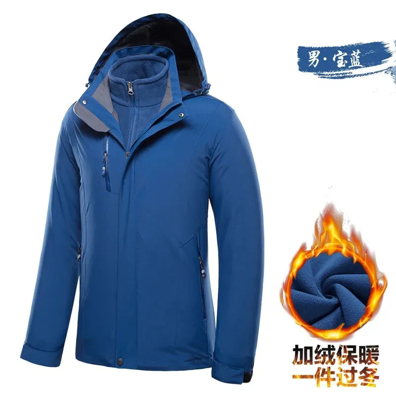 Three-in-one Two-piece Autumn Winter Warm Thickened Waterproof Jakcet Windproof Outdoor Hiking Clothes Men's Women's Coats