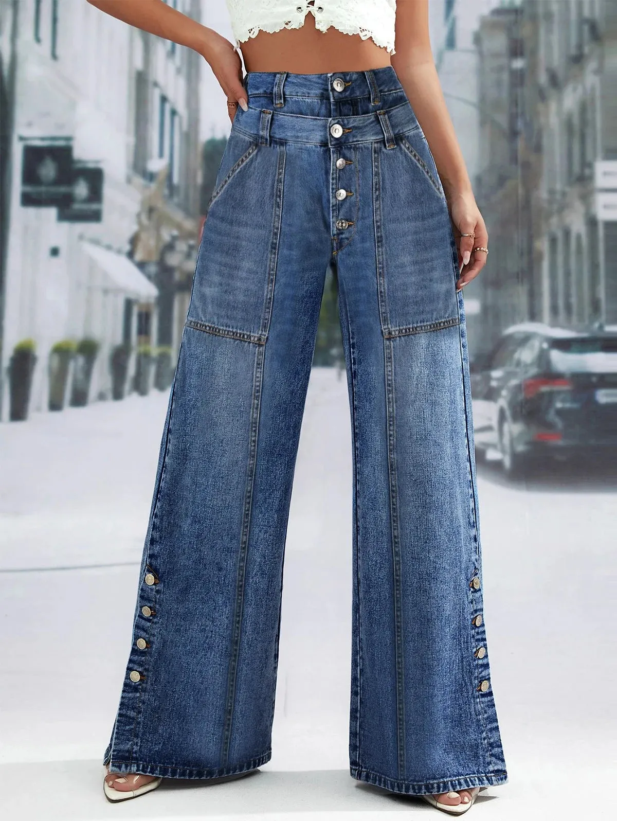 Trendy High Waist Wide Leg Long Pants