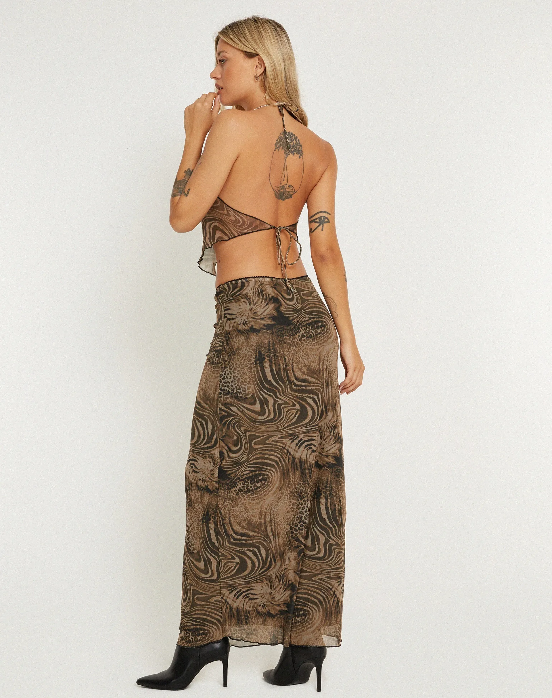 Trula Low Waisted Maxi Skirt in Cheetah Brown