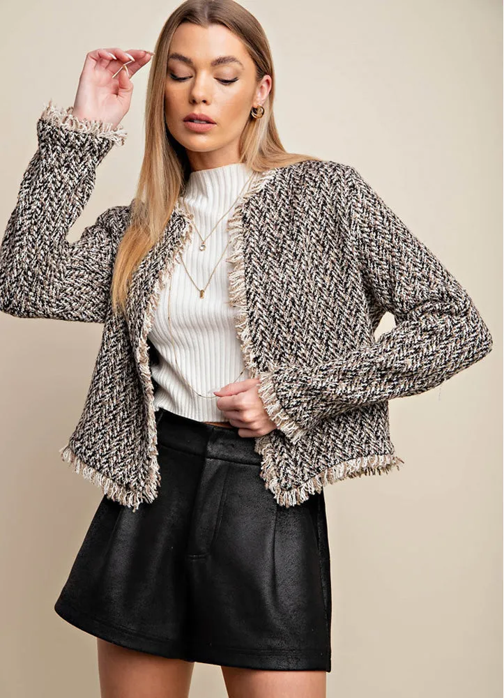 Tweed Crop Jacket in Mocha Multi by Kori America