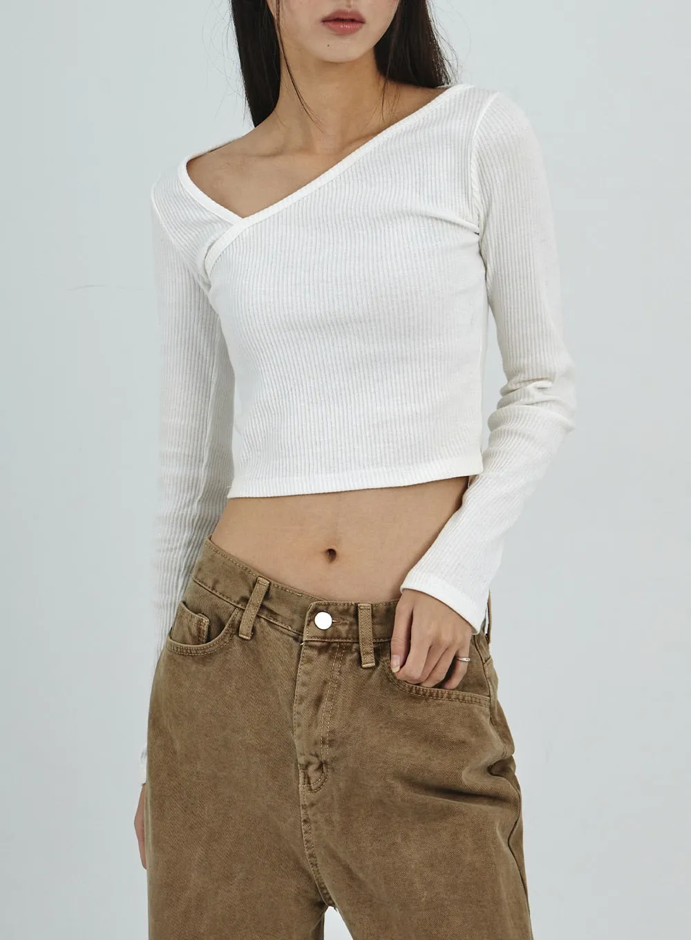 Unbalanced V-Neck Cropped Top CD07